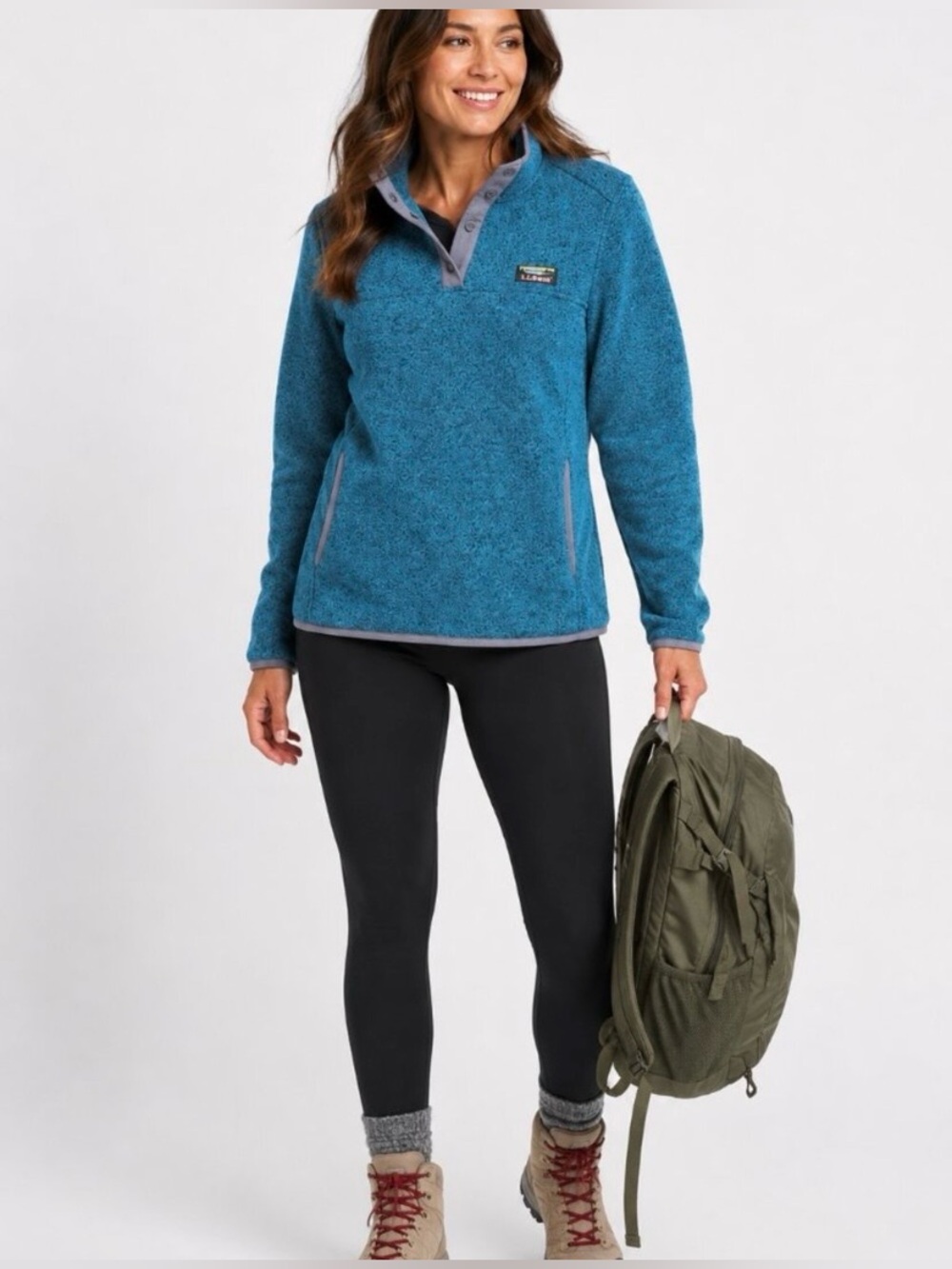 L.L.Bean Sweater Fleece Pullover Quarter snap Size M Outdoor Active